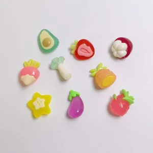 100 pcs/bag 12×15 mm 3D Mini Fruit Resin Flatback Cabochons for Dollhouse Miniatures, Scrapbooking, Hair Clips, DIY Crafts