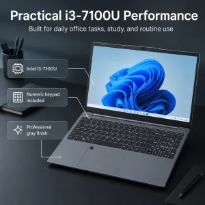 15.6 Inch FHD IPS Laptop Intel Core I3 7100U HD 180 Windows 11 Lightweight Notebook for Student Office Business Daily Use
