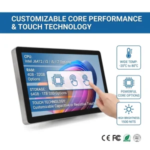 15.6 Inch Fanless Industrial Computer IP67/69K Waterproof Dustproof Capacitive Touch Screen Industrial Panel PC