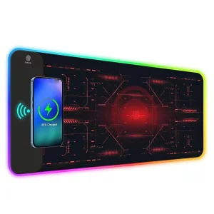 15W Wireless Charging Mouse Pad with World Map Design, RGB Lighting, and 7 Light Modes
