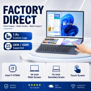 16 Inch + 14 Inch Touch 2 Dual Screen Double Monitor 64GB 1TB 2TB SSD Intel Core I7 9th Gen I7 9750H Office Business Laptop