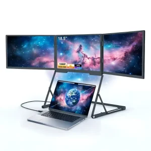 18.5″ Triple Screen Monitor Edition Portable Laptop Extender with USB C FHD IPS Display for Mac & Windows Productivity