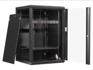 18U Wall-Mounted Network Cabinet Cold-Rolled Steel 19-Inch Server Rack with DDF Glass Doors IP20 Protection