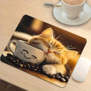 1pc Mouse Pad Cute Cat Coffee Cup Gaming Mouse Pad Suitable for Office Desktop Supplies Study Desk Computer Desk Gamers Holiday