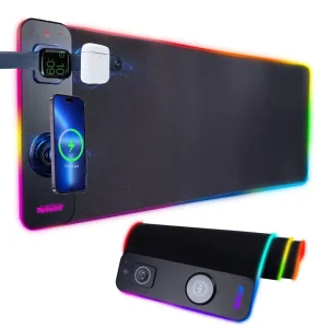 2-in-1 Wireless Charging RGB Office and Gaming Mouse Pad Waterproof Dirt-Resistant Oversized Computer Desk Pad