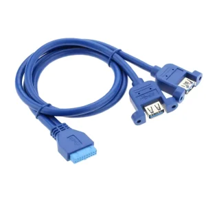 20 Pin Motherboard Header Dual USB 3.0 Panel Mount PVC Cable Aluminum Foil Shielding Internal Extension Cord Screw Ears
