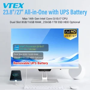 23.8 or 27 Inch All-in-One PC with Removable UPS Battery Pack Light-Up Logo AI Face Unlock Desktop Computer