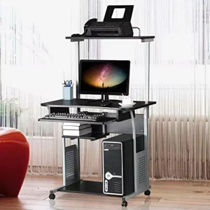 3-Tier Home Office PC Laptop Table with Keyboard and Printer Shelf