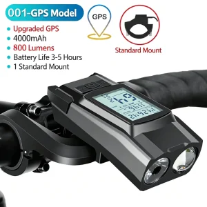 3-in-1 GPS Bike Computer with Light Horn 800 Lumens 4000mAh 5-Star Positioning Waterproof for Night Cycling