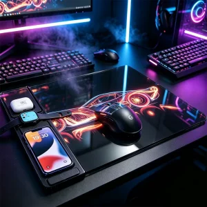 3 in 1 Glass Gaming Mouse Pad with Wireless Charging Function Multifunctional Integrated Desktop Support Stand Ultra Smooth