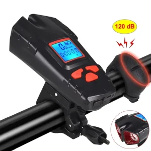 3-in-1 Multifunctional Bicycle Front Light with Speedometer, USB Rechargeable Wireless Odometer, Computer and Horn