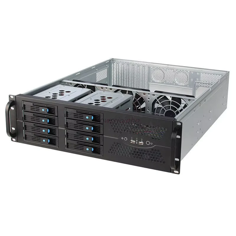 3U Compact Storage Server Chassis, 570mm, 8 HDD Hot-Swap Bays, 2U PSU, ATX Motherboard, Rack Server Case