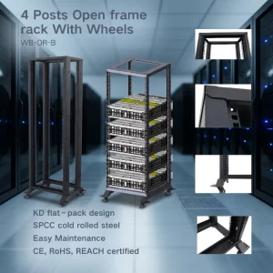 4 Post Open Frame Server Rack 19 Inch 250kg Capacity Heavy Duty Floor Standing Network Equipment Cabinet for Data Center Telecom