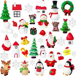 40 Pcs Christmas Miniature Figurines Mini Snowman Resin Ornaments Fairy Garden Accessories DIY Crafts Decoration Party