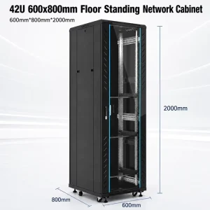 42U 600x800mm Floor Standing Network Cabinet 19 Inch SPCC Steel Server Rack Glass Door Custom Data Center OEM ODM Use in Stock
