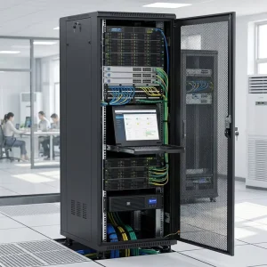 42U Server Rack Cabinet with Perforated Mesh Single Door 600 x 800mm 4 Cooling Fans Galvanized Rails