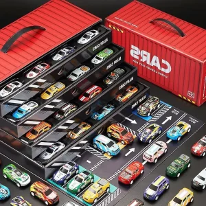 48-Piece Alloy Pull-Back Cars for Kids with Storage Box
