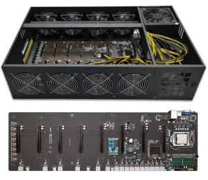 8-GPU Full Tower ATX Computer Case Aluminum Alloy Silent Cooling with Fan and Power Supply B85