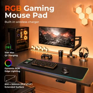 800x300x4mm Qi Wireless Charger RGB Gaming Mouse Pad with LED Lighting Control