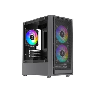 ABS Steel Mesh Panel Mid Tower Gaming PC Case MicroATX Chassis Tempered Glass Side Panel USB Front Ports RGB Fans Power Supply