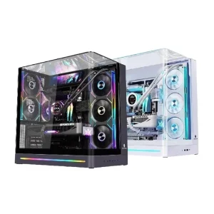 AITO Plus Mid Tower Metal ATX PC Case with 9.16-Inch Screen, RGB Light Strip, 360 Water Cooler and Curved Glass