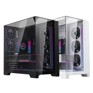 ATX Aquarium Gaming PC Case with 3 Glass Panels, High Airflow, and Dual Chamber