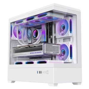 ATX Computer Case with Glass Panel White Aluminum Desktop PC Gaming Case