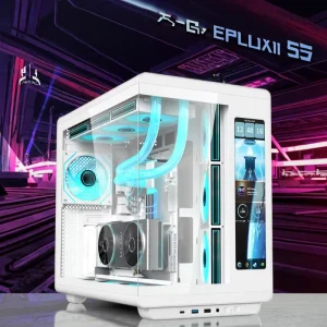 ATX Full Tower PC Case with Tempered Glass, 360mm Liquid Cooler Support, and LCD Display Screen