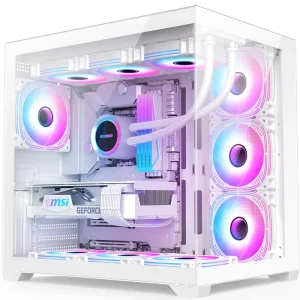 ATX Gaming PC Case Cube Desktop Computer Double Tempered Glass Panel Cabinet Pc case with ARGB Mid Tower Supports 7 Fan Coolers
