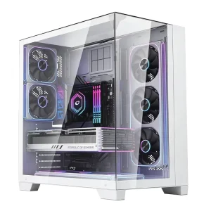 ATX Gaming PC Case Panoramic 3-Side Tempered Glass Dual-Chamber Computer Case