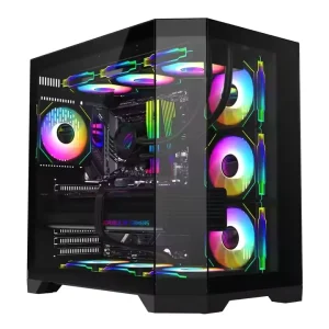 ATX Gaming PC Case Tempered Glass Window Side Panel Aluminum Alloy Supports ARGB Fans