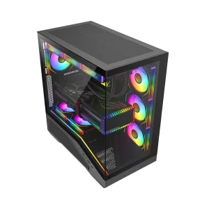 ATX Gaming PC Case Tempered Glass with LED Strip and USB Type-C Port Supports 360mm Water Cooling and 420mm GPU