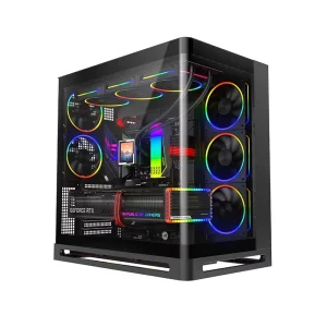 ATX Gaming PC Case with Curved Tempered Glass Panel Type-C Port LCD Screen and 360mm Water Cooling Support