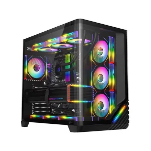 ATX Gaming PC Case with Curved Tempered Glass and ARGB Fans