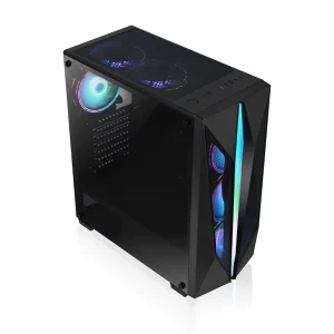 ATX Gaming PC Case with Mesh Panels, RGB Strip, and RGB Fans