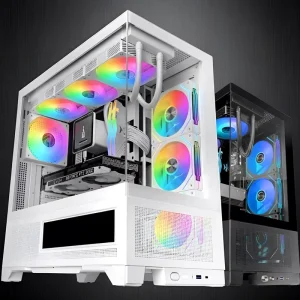 ATX Gaming PC Case with Screen LCD Display 2 Glass Panel Windows Casing PC Case Desktop Computer Case with Screen