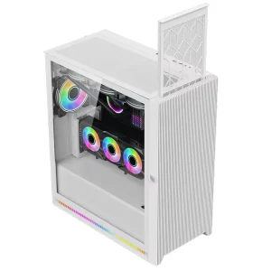 ATX Gaming PC Tower Case with Tempered Glass, White