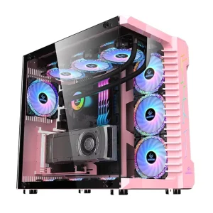 ATX Gaming and Office PC Case with USB 3.0 and Tempered Glass, Black White Pink