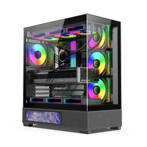 ATX Mid-Tower Gaming Computer Case with Tempered Glass, Transparent Panel and B1302 Model