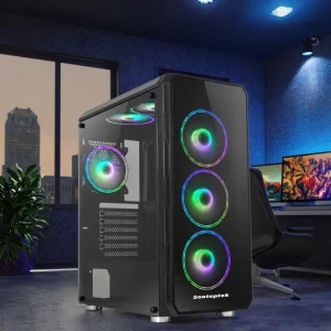 ATX Mid Tower Gaming PC Case with Full Glass Panel
