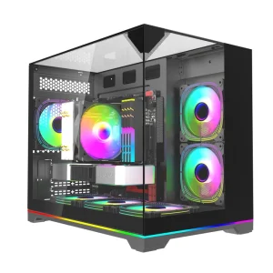 ATX Mid Tower PC Case, Removable Tempered Glass, RGB Strip, White, Cooling