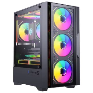 ATX Mid Tower PC Case Tempered Glass Side Panel USB Front Port