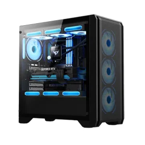 ATX Mid Tower PC Case with Tempered Glass, Steel and Plastic