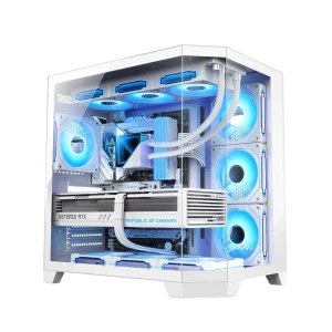 ATX Mid-Tower White Aluminum Alloy Gaming PC Case with 360mm Support, Tempered Glass, Dust Filter, USB 3.0, Type-C