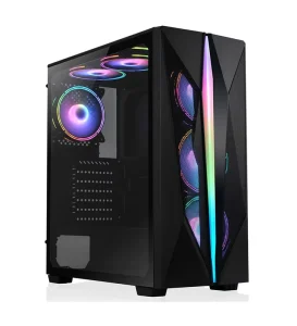 ATX PC Case with RGB Fans ARGB Lighting Metal Mesh and Plastic Panels
