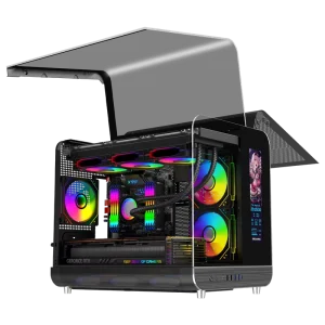 Airplane Open Door Micro ATX ITX Mid Tower PC Case Tempered Glass with Screen Display