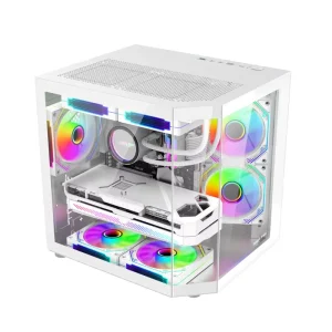 AntarcChill Gaming Pc Mid Tower Computer Case M ATX Mini ITX PC Cabinet Customized Tempered Glass White PC Case
