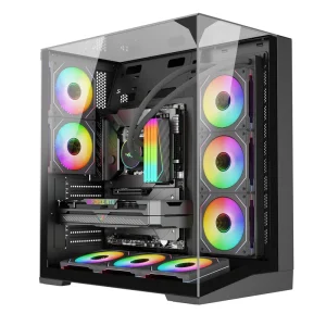 AntarcChill Hot Selling Black Gaming Computer Case Three Sides Tempered Glass Case PC Mid Tower Computer Case OEM