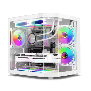 AntarcChill New Style Mid Tower Desktop White Three Sides Tempered Glass Pc Casing Cpu Cabinet Matx Gaming Computer PC Case