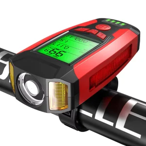 Bicycle Light Computer Speedometer IPX4 Waterproof LED Front Light 300LM Digital Odometer